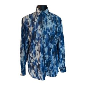 Georg Roth Of Germany Abstract Blue Long Sleeve Button Up Collared Shirt